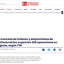 El mercado de fusiones y adquisiciones de Latinoamrica supera las 200 operaciones en agosto, segn TTR